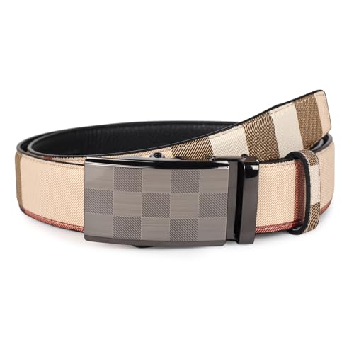 Image of Aurolran Men&Womens Leather Dress Belt Business Automatic Buckle Belt Color-Black Silver Gold