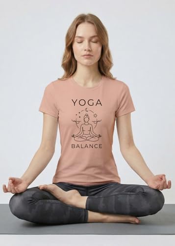 Image of INDISSH Yoga Tshirt for Women Cotton | Graphic Printed Yoga Round Neck Short Sleeves T-Shirt for Woman - WRN-YOGAB-PAR