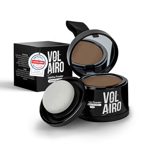 Volairo poudre retouche racines – châtain moyen – 4 g – correcteur pour repousses visibles, cheveux gris et zones clairsemées – maquillage résistant à l’eau – pour femmes et hommes