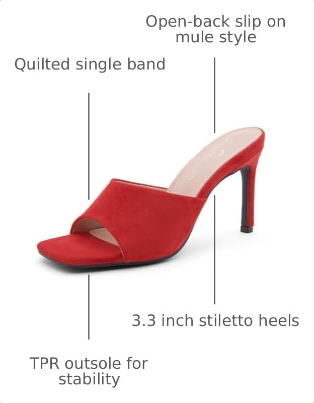 Image of Shoe Land Melrose Women's High Heels Stiletto Heeled Slides, Square Open Toe One Band Slip-On Heeled Mules - Dressy Clear Heeled Sandals for Prom Party Wedding and Vacation