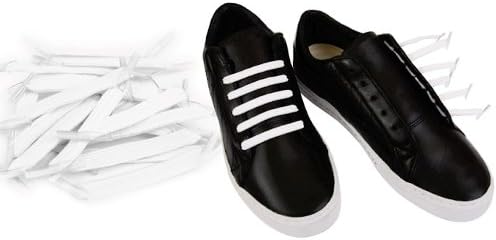 No Tie Shoelaces Flat Fat Black or White Choice Elastic Stretch Laces (Converts Your Shoes to Slip on Shoes) (Black) (White)