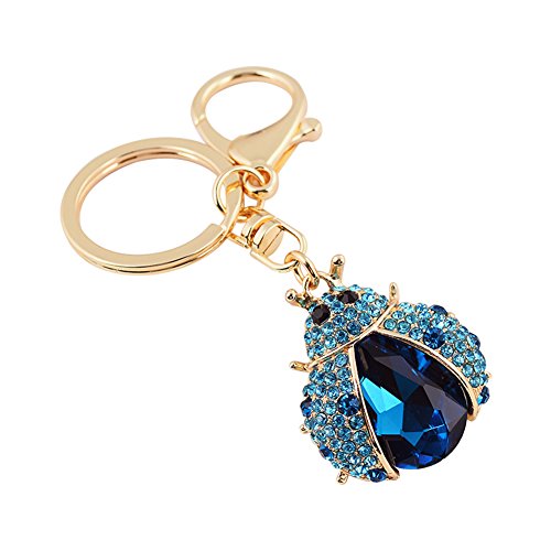 Preisvergleich Produktbild Spaufu 1x Schlüsselanhänger Keychain Strass Marienkäfer-Form Anhänger Legierung Schlüsselring Schlüsselbund Taschenanhänger Tasche Rucksack Deko für Damen Mädchen Blau