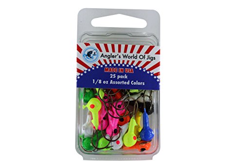Angler's World of Jigs Vibrant Color Fishing Lures (1/8 oz Assorted Bright Colors, 25 Pack)