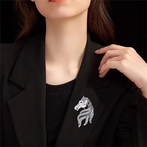 Image of Dreuyet Horse Brooch Pin Horse Racing Suit Lapel Pin for Women Men Rhinestone Antique Gold Horse Animal Brooch Clothing Outfits Accessory Jewelry