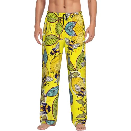 Pantalon pyjama homme imprimé citron EdWal XXL noir poches pour dormir sans gêne