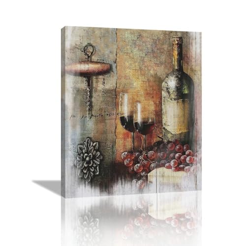 Wine Wall Art Red Cups Kitchen Pictures for Fruit Goblet Painting Prints Vintage Burgundy Framed Artwork Home Decor Dining Room Bar Pub Restaurant 20"x24"