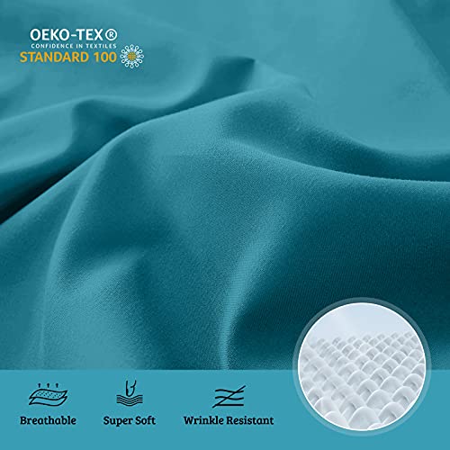 Yiyea Embroidered Pillow Cases King Size Set Of 4, 1800 Thread Egyptian Quality Brushed Microfiber Bed Pillowcases Pillow Protector, Wrinkle, Fade And Stain Resistant (20"X36", Teal) #TOP2