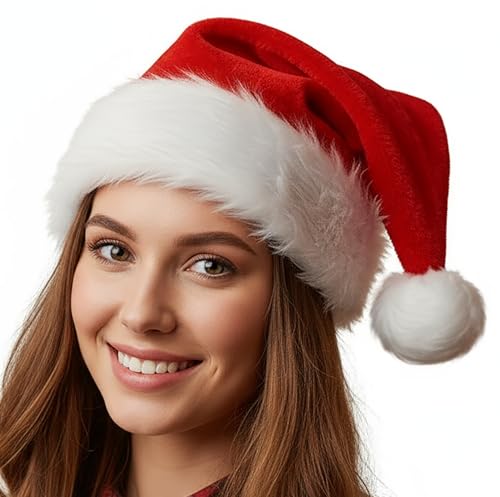 CORSAVITA Santa Hat | Soft Red Christmas Hat with White Fur Trim | Lightweight Festive Holiday Party Hat | Thick Fabric & Traditional Look | Unisex for Entire Family