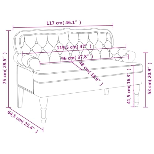 Banc avec dossier marron aspect daim 119cm en bois d'hévéa - 3