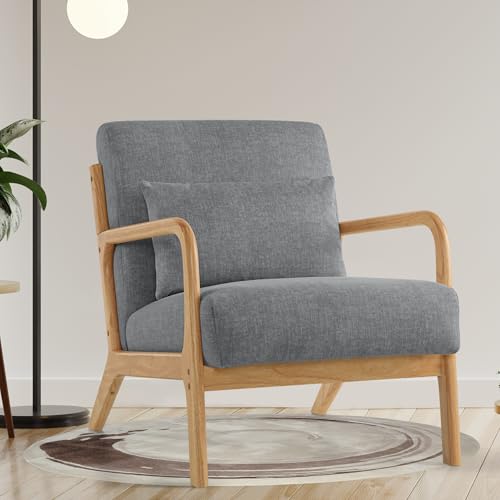 Aunekiv Akzentstuhl mit Kissen, Bequemer Armlehnensessel Polstersessel mit Holzrahmen & Armlehnen, Loungesessel, Lesesessel, Relaxsessel Sessel für Wohnzimmer, Schlafzimmer & kleine Räume