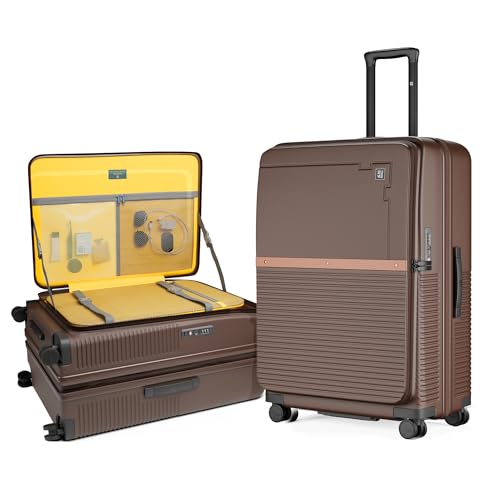 Image of EUME Aerotop Checkin Trolley Bag Large | Space Saving Top Open Suitcase | Expandable Hardshell Polycarbonate Luggage | TSA Lock, Anti Theft Zipper, Super Silent Wheels | 105L Espresso Brown