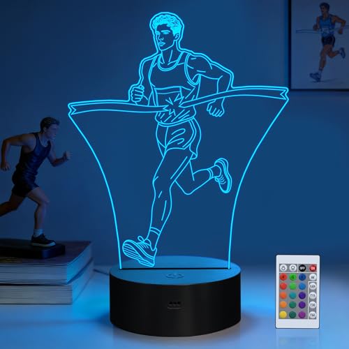 Image of OkiyiD Running Gifts for Men Boys Runners, Male Running 3D Night Light Illusion Lamp with 16 Colors Remote Controller, Boys Birthday Xmas Competition Gifts for Track and Field Athlete Bedroom Decor
