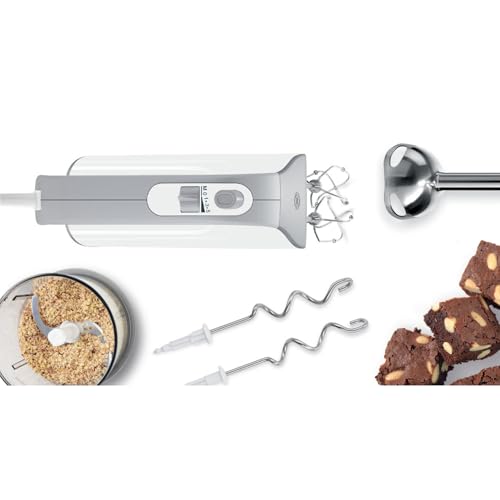 Bosch - Batidora de repostería Styline, 500 W, 5 velocidades, Barillas FineCreamer, Cuchillas de Acero Inoxidable, Blanco, MFQ4080