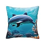 Largement utilisé : les belles housses de coussin imprimées de dauphins du monde sous-marin peuvent être largement utilisées pour un canapé, un lit, une chaise, un banc, un siège de voiture, un siège de fenêtre, une bonne décoration pour votre maison