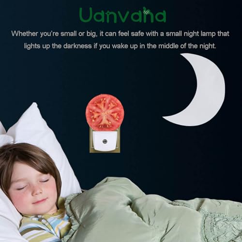 Image of Tomato Night Light Novelty LED Lighting Red Tomato Slice Healthy Vegetable Decorative Night Lights Plug into Wall Auto Sensor Sleep Friendly for Boys Girls Men Women