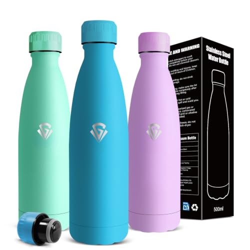 Mujigaga Botella Agua Acero Inoxidable, Botella Termica 500ml, A Prueba de Fugas, Cantimplora Acero Inoxidable, Mantiene 24H Frio/12H Calor, sin BPA, Cantimplora para la Escuela, Hogar, Pesca, Playa