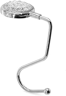 TANOSII Purse Hook Mental Clutch Holder Handbag Rhinestone Hanger for Table Desk Reverse White 1 Pack