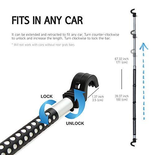 RED SHIELD Automotive Clothes Hanger Bar, Set of 2, Hook to Hang, Portable, Expandable (39" to 67") Heavy Duty Clothing Organizer Rod Rack