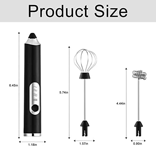 FIOUSY Handheld Electric Milk Frother with 2 Heads, Coffee Whisk Foam Mixer with USB Rechargeable 3 Speeds, Foam Maker Blender for Latte, Cappuccino, Hot Chocolate, Egg (Black)