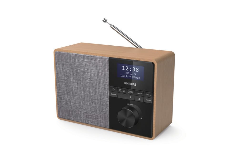 Philips Audio TAR5505/​10 Radio Portable, Radio de Cuisine (Bluetooth, Étui Bois, Radio Dab+, Diaphragme 3 Pouces à Large Bande, Minuteur de Cuisine, Fonctionne sur Réseaux Ou à Piles, Noir