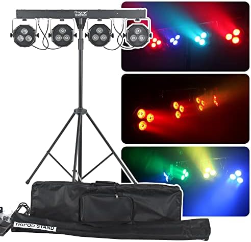 DragonX 4 Gig Bar DJ Lighting System | All-in-One LED Stage Lights with Stand, Foot Pedal & DMX Control | Portable Professional Strobe Lights for DJs, Bands, Weddings, Churches & Live Events
