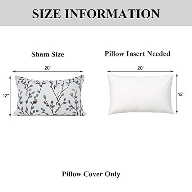 YOUR SMILE Classical Embroidery Jacquard Farmhouse Oblong Rectangle Chenille Teal Leaf Decorative Throw Pillow Case,12x20 inch