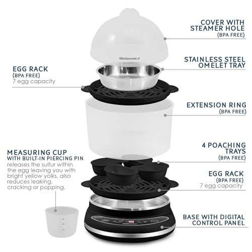 image for Elite Gourmet EGC314CB Digital Easy Egg Cooker Food Steamer, Poacher, 