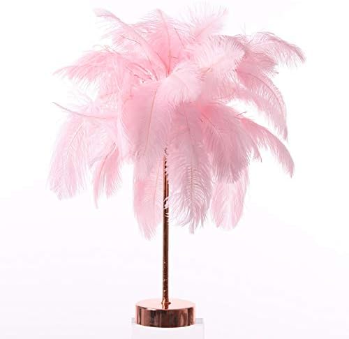 Feather Table Lamp, Bedroom Bedside Lamp, Modern Romantic Bedside Lamp is Suitable Soft Lighting Romantic Atmosphere Light for Living Room Wedding Room Bedroom (US USB Plug) (Pink)