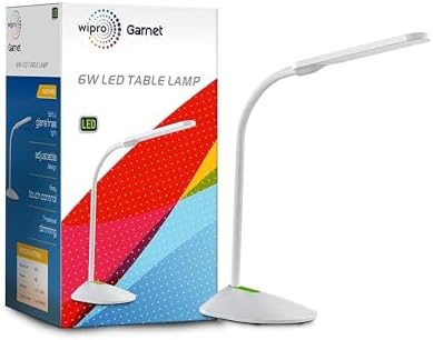 wipro Garnet 6W LED Table Lamp, with 3 Grade Dimming, Flexible Gooseneck Design, LED Portable Desk Lamp for Study, 3 in 1 Color Changing (Cool Day Light/Neutral White/Warm White) (Pack of 1)