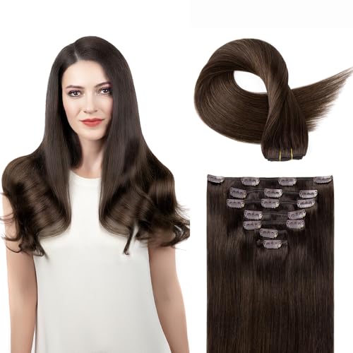 Extensions cheveux humains à clip #2A invisibles de qualité premium pour volume naturel