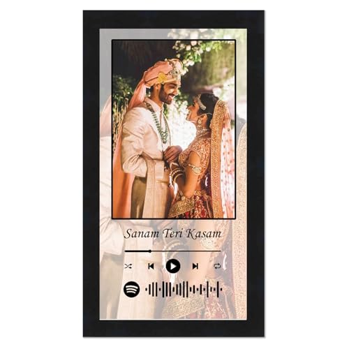 Image of Personalized Gift Musical Wall Photo Frame - Customized Spotify Song with Scanable Barcode for Wedding and Couple Gifts - Size (6x12) Inch, Background | 1 Piece Rectangle, wood