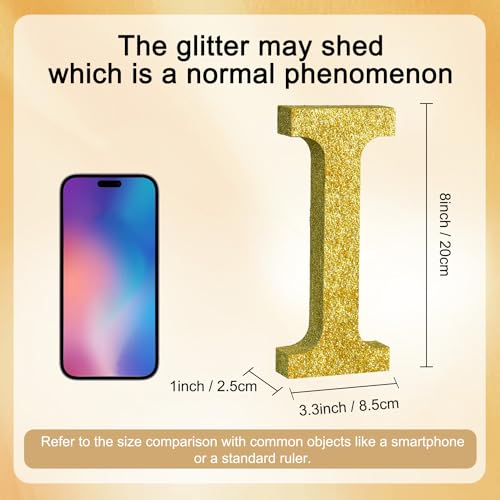 Image of TONIFUL 8 Inch Gold Glitter Letter I Table Centerpiece A-Z Gold Birthday Party Decorations,Gold Alphabet I for Birthday,Chrismas,Graduation,Bridal Shower,Wedding,Anniversary Party Supplies