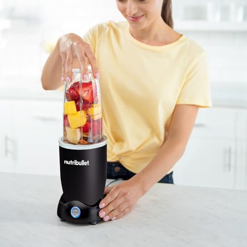nutribullet Pro+ 1200 Blender 8 Piece Set - Smart Pre-Programmed Setting - Powerful 1200W Blends Ice & Nuts - Includes 700ml Cup, 900ml Cup, 2x Handled Rings & 2 Flit-Top Lids - Smoothie Maker - Black