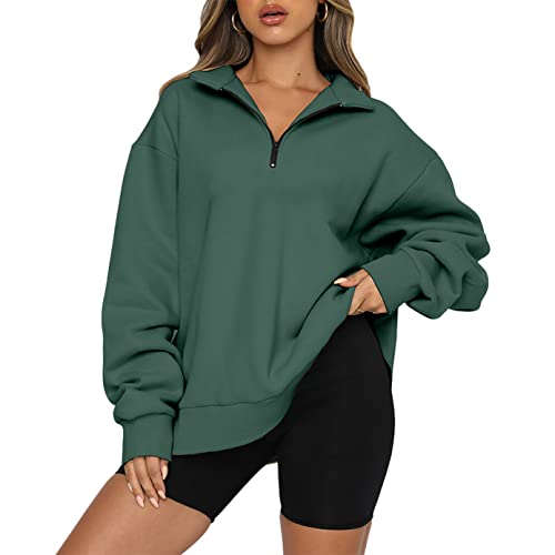 Ouoruee Womens Casual Tops Long Sleeve Half Zip Sweatshirts Solid