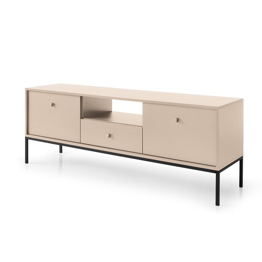 Lomadox Wohnzimmermöbel Wohnwand beige, Fußgestell schwarz, 3-teilig, 1 Kommode, 1 Lowboard, 1 Highboard