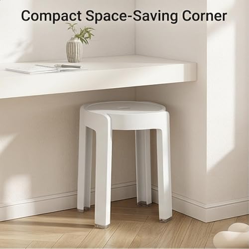 Image of The Artment White Tivo Set of 3 Plastic Stool Modern Stackable Multipurpose with Anti-Slip Base | Lightweight Waterproof PP Stool for Bathroom, Kitchen, Balcony & Living Room | Use for Home & Office