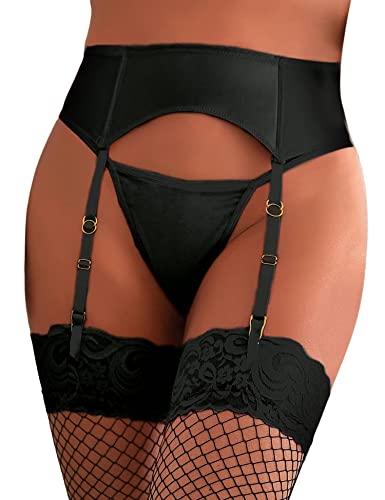 Women Plus Size Garter Belt Black Lace Mesh Suspender Belt Set 4 Vintage Metal Clips Garter Belts For Stockings #TOP15
