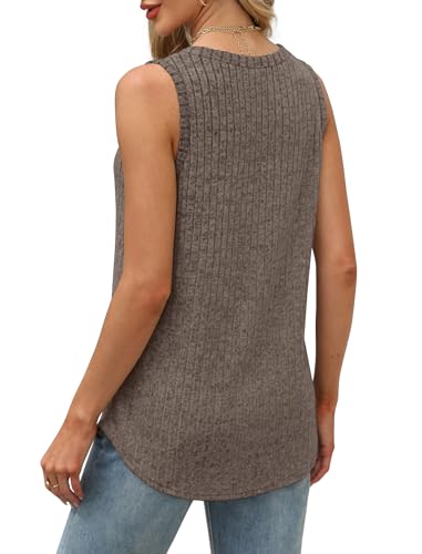 Image of Saloogoe Tank Tops for Women 2025 V Neck Summer Sweaters Vest Lightweight Curved Hem Spring Beach Fashion
