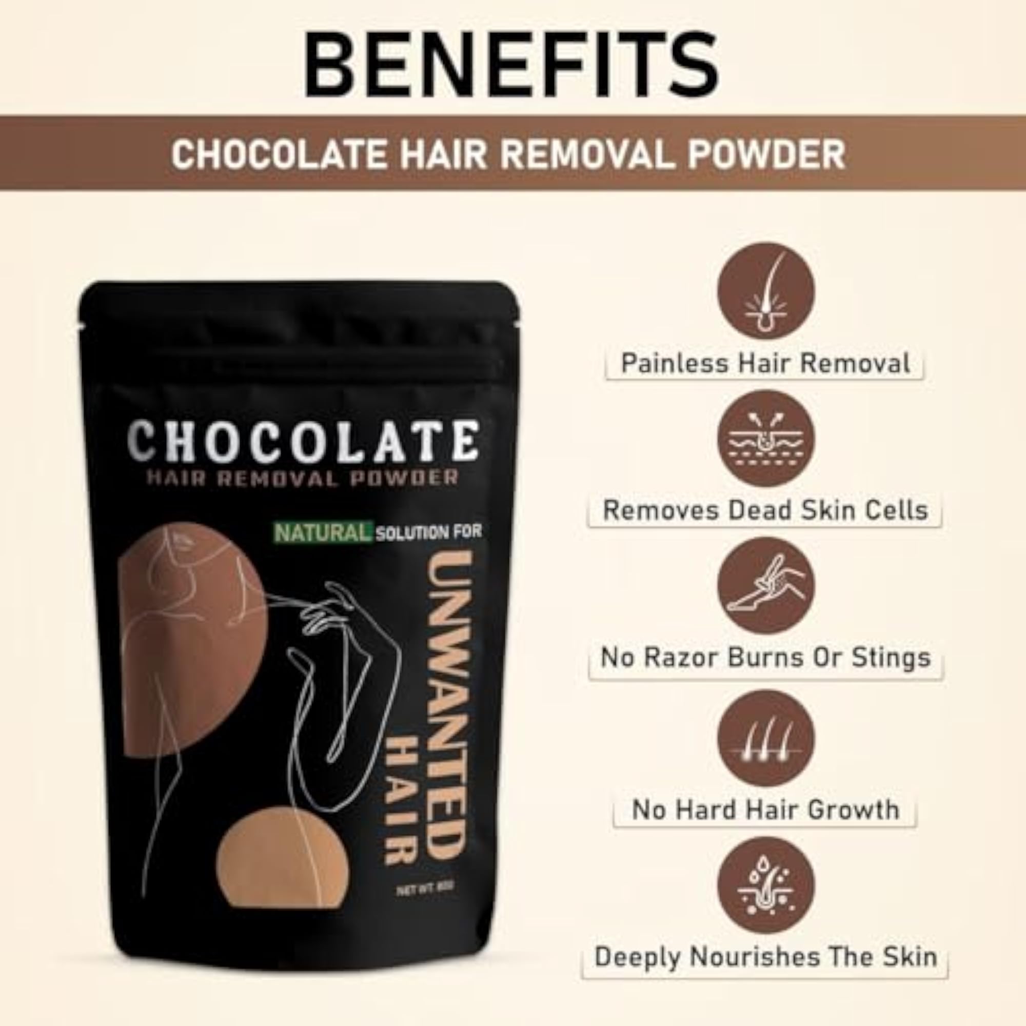 Chocolate Facial Wax Powder for Gentle Skin Treatment