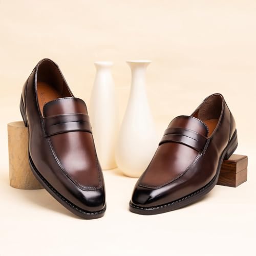 Image of LOUIS STITCH Men's Formal Shoes - Leatherette, Breathable Lining, Moccasins Style | Comfortable for Business, Casual, Parties | Double Tone Finishing (SXMCDS)