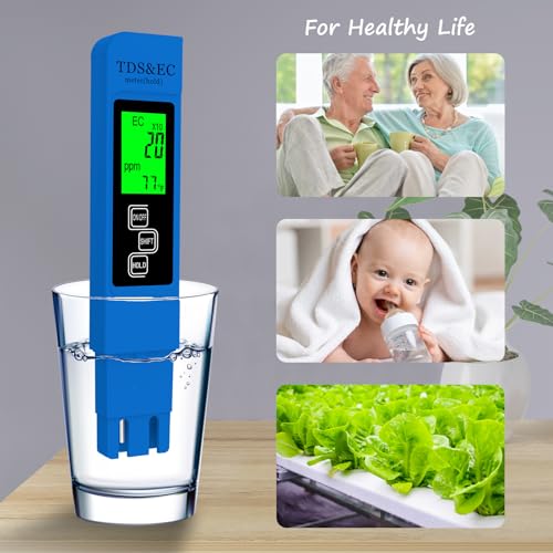 Most Accurate So Far 4-in-1 Instant Read TDS Meter - Measures TDS, EC, & Temperature (°C/°F) - Digital Water Testing Kit for Tap, Well, Pool, Hydroponics, Aquarium, RO/DI System -Blue