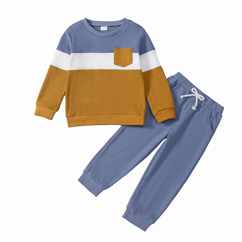 Image of Kid Toddler Boy Clothes Color Block Sweatshirt and Casual Pants 2Pcs Boys Fall Winter Outfits 1-5T