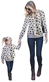 Mommy and Me Outfits Leopard Print Blouse Shirt Family Matching Clothes Round Neck Casual Sweatshirt Top(Grey Leopard, Large)