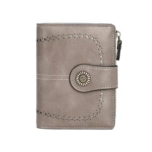 Wallet for Women Genuine Leather RFID Blocking Large Capacity Trifold Ladies Purse, Gray, One Size