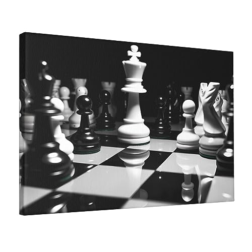 Décoration d'échecs noir et blanc tableau mural encadré prêt à suspendre pour bureau
