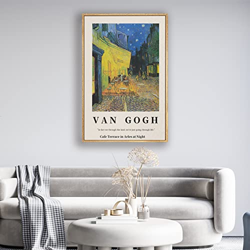 Zzuyi Vincent Van Gogh Wall Art Cafe Terrace At Night By Vincent Van Gogh, The World Classic Art Reproductions For Home Office Wall Decoration Art - 12"X16" Natural Framed #TOP1