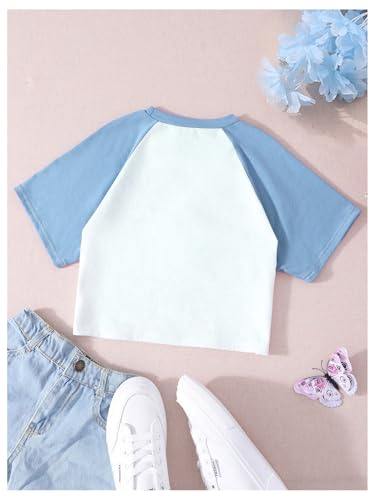 Verdusa Girl's Colorblock Floral Cute Tops Short Raglan Sleeve T Shirt2