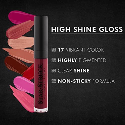 Image of STARSTRUCK BY SUNNY LEONE Glossy Liquid Lip Color, Dark Maroon | Highly Pigmented, Hi-Shine & Non-Sticky Formula | Lip Gloss For Girls, Women | Starry Night
