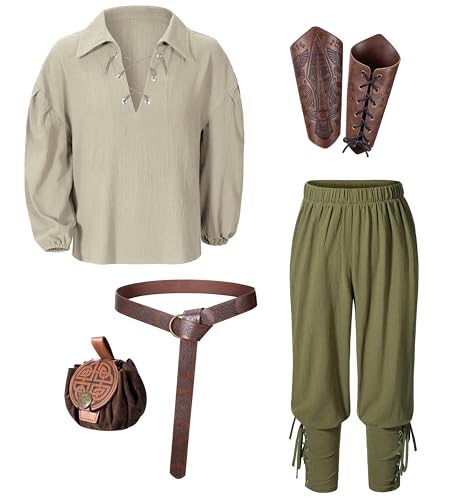 Image of Kids Medieval Viking Pirate Renaissance Tunic Pants Accessories Costume for Boys Cosplay 3-14 Years