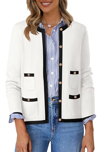 HAEOF Womens 2025 Fall Long Sleeve Button Up Cardigan Sweaters Crewneck Soft Lightweight Dressy Trendy Outwear with Pockets2